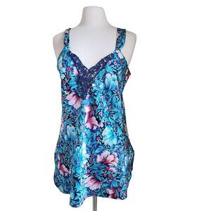 VTG  California Dynasty Floral‎ Satin Sleeveless Short Nightgown Size MEDIUM